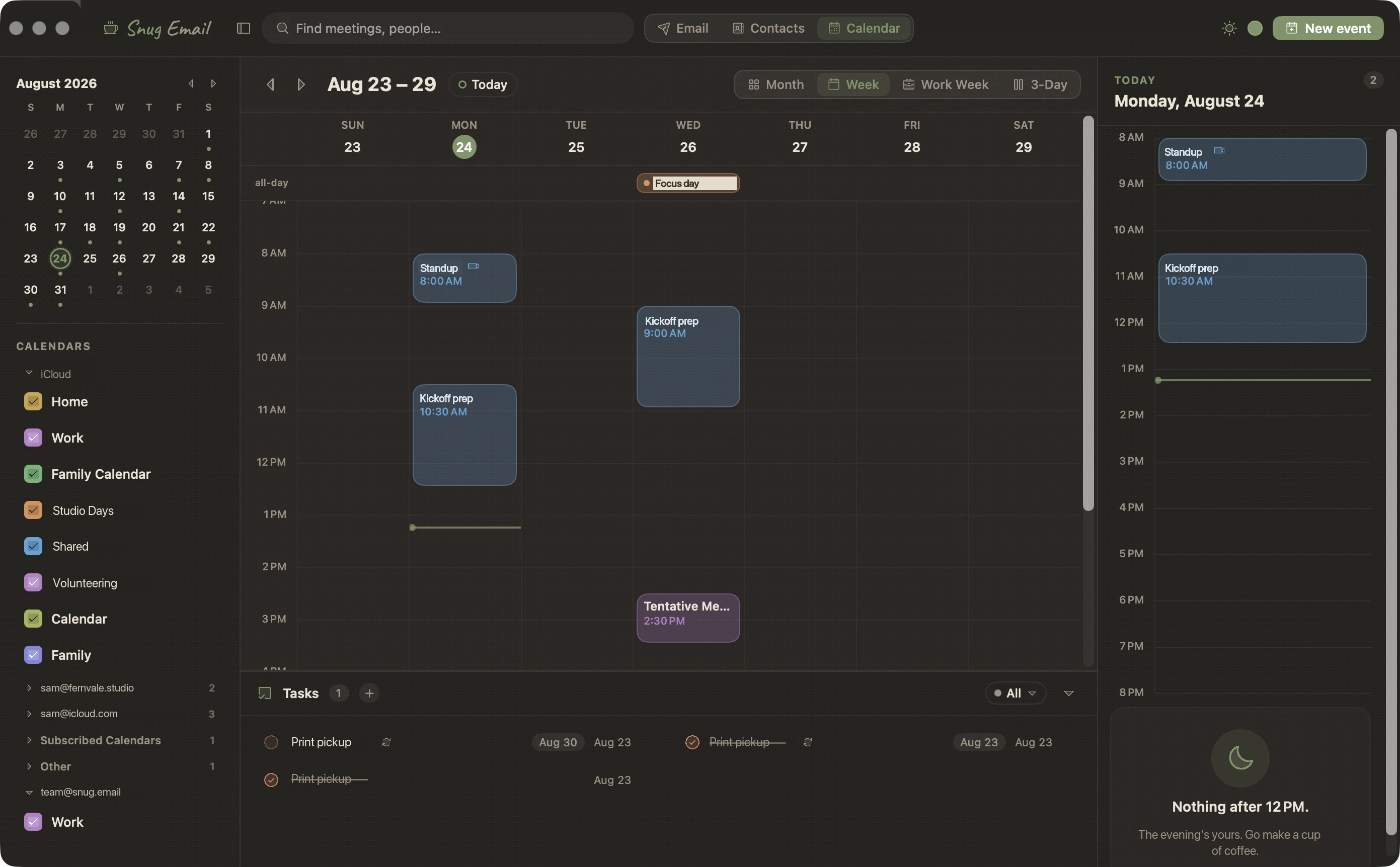 The calendar section in week view.